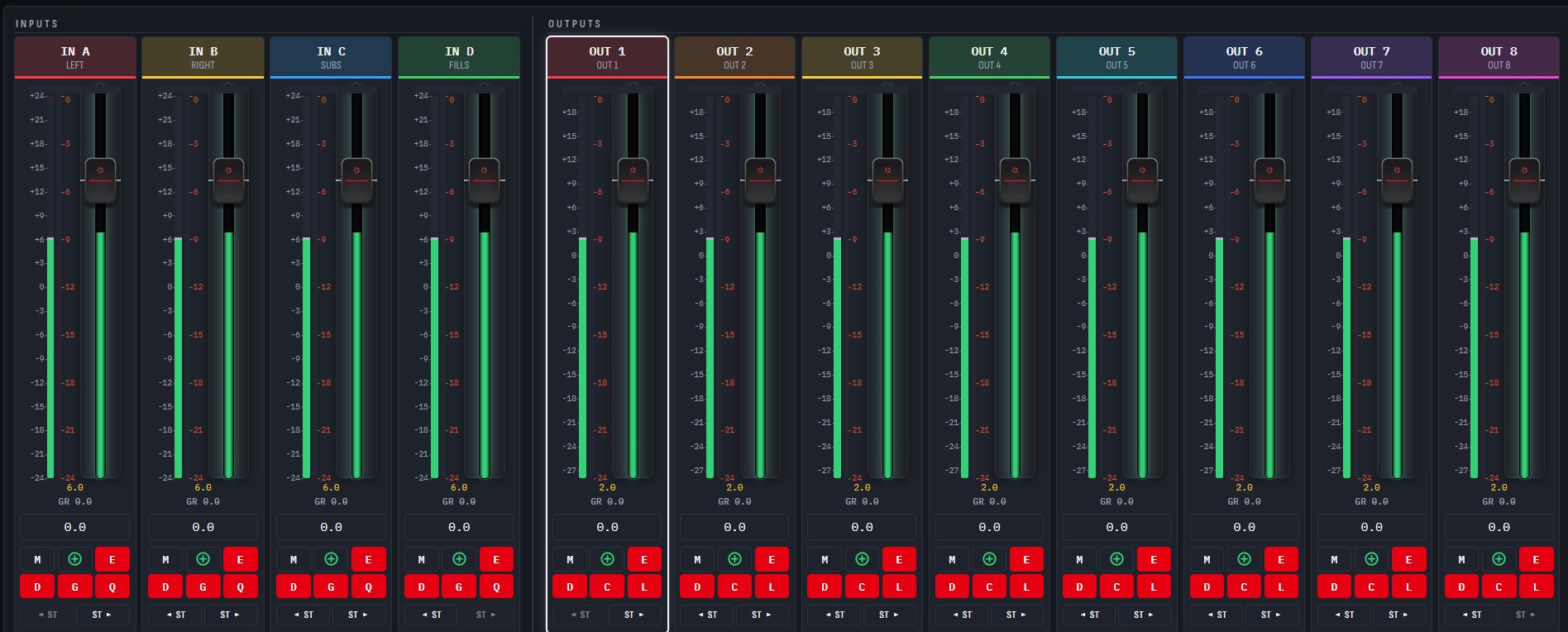 Clarion Connect channel strips for 4 inputs and 8 outputs