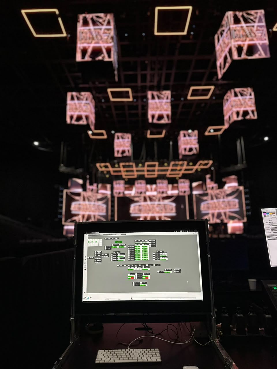 Amplifier network software on a laptop below the LED rig
